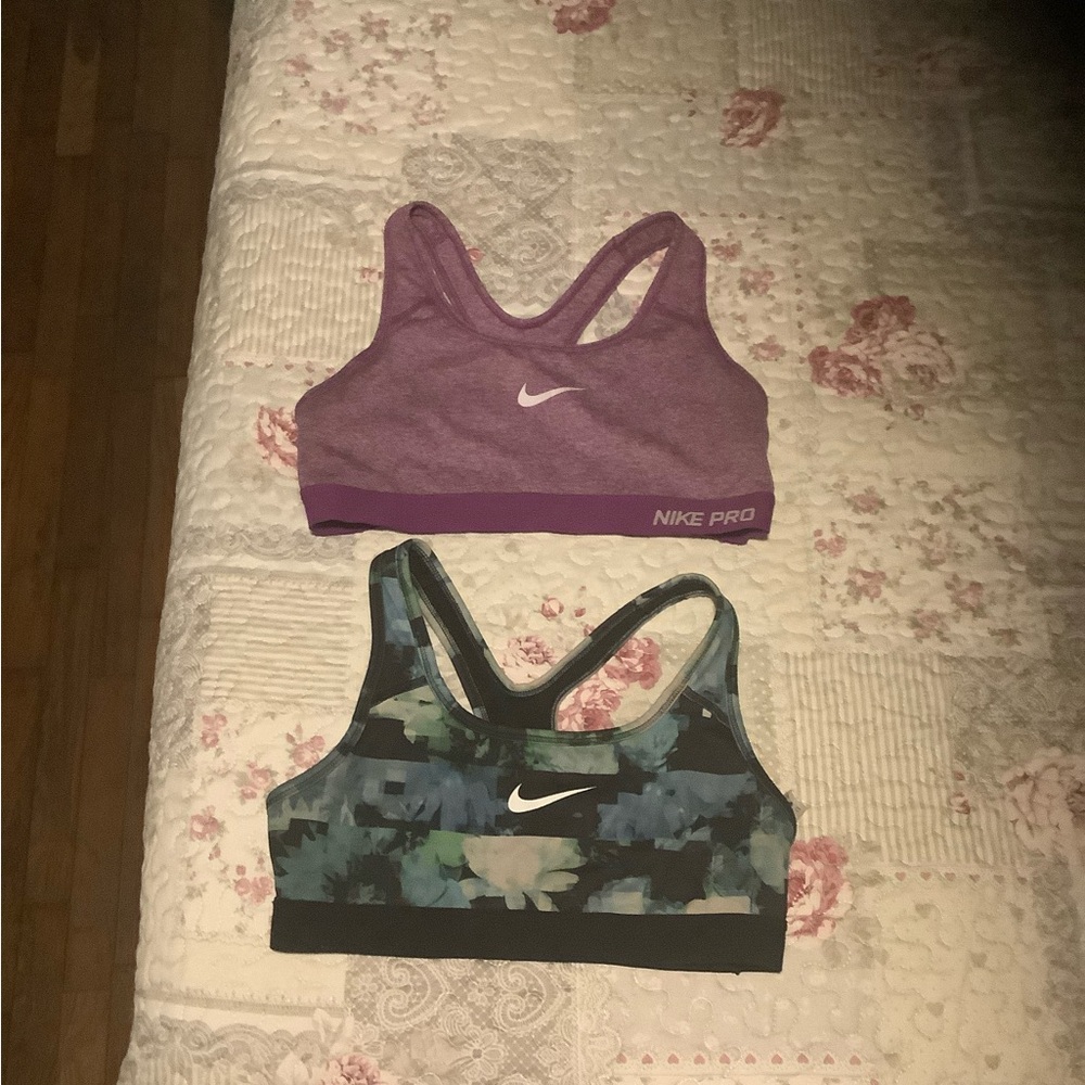 Nike Pro Purple and Camouflage Sports Bras